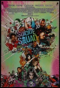 9g936 SUICIDE SQUAD advance DS 1sh 2016 Smith, Leto as the Joker, Robbie, Kinnaman, cool art!