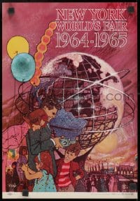 9g045 NEW YORK WORLD'S FAIR 11x16 travel poster 1961 cool Bob Peak art of family & Unisphere!