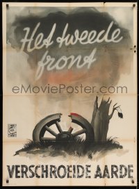 9g027 HET TWEEDE FRONT 32x43 Dutch WWII war poster 1943 broken wheel and tree art, scorched earth!