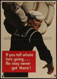 9g018 IF YOU TELL WHERE HE'S GOING 29x40 WWII war poster 1943 he may never get there, Falter art!
