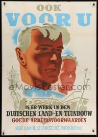 9g033 OOK VOOR U 33x47 Dutch WWII war poster 1942 Gerbo art of Dutch workers and field!