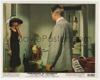 9h004 BREAKFAST AT TIFFANY'S color 8x10 still 1961 sexy Audrey Hepburn wearing hat stares at Peppard!