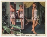 9h063 JET PILOT color 8x10 still 1957 c/u of John Wayne checking out sexy Janet Leigh in mirror!