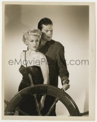 9h580 LADY FROM SHANGHAI 8x10.25 still 1947 c/u of Orson Welles & Rita Hayworth by ship's wheel!