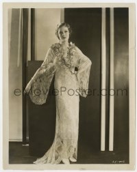 9h619 LORETTA YOUNG 8x10 still 1930s full-length with pensive look wearing beautiful lace gown!