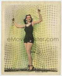 9h072 MARIA MONTEZ color deluxe 8x10 still 1940s full-length in sexy swimsuit holding onto huge net!