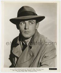 9h919 THIS GUN FOR HIRE 8.25x10 still 1942 best portrait of Alan Ladd wearing hat & trench coat!