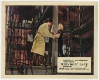 9h074 MIDNIGHT LACE color English FOH LC 1961 John Gavin helps scared Doris Day on fire escape!