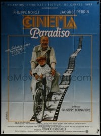 9j802 CINEMA PARADISO French 1p 1989 great image of Philippe Noiret & Salvatore Cascio on bike!