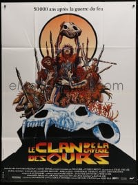 9j803 CLAN OF THE CAVE BEAR glossy French 1p 1986 cool different caveman art by McGinnis & Druillet!