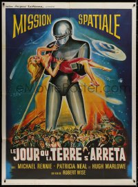 9j809 DAY THE EARTH STOOD STILL French 1p R1960s different art of Gort holding sexy girl!
