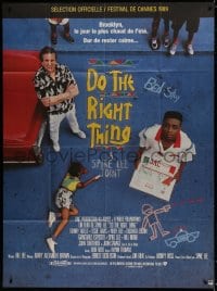 9j816 DO THE RIGHT THING French 1p 1989 Spike Lee, Danny Aiello, girl writing with sidewalk chalk!