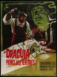 9j819 DRACULA PRINCE OF DARKNESS French 1p R1970s art of vampire Christopher Lee + man driving stake!