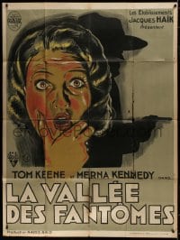 9j841 GHOST VALLEY French 1p 1933 cool different art of cowboy silhouette & terrified girl!