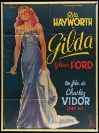 9j842 GILDA French 1p R1972 art of sexy Rita Hayworth full-length in sheath dress by Boris Grinsson!