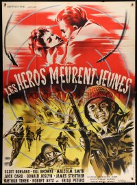 9j851 HEROES DIE YOUNG French 1p 1962 different World War II artwork of men on battlefield!