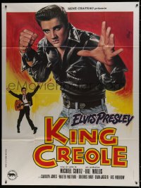 9j867 KING CREOLE French 1p R1980s great artwork of Elvis Presley in leather jacket by Jean Mascii!