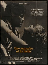 9j869 KISS FOR A KILLER yellow title French 1p 1957 c/u of sexy Mylene Demongeot & Henri Vidal!