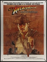 9j932 RAIDERS OF THE LOST ARK French 1p 1981 great art of Harrison Ford by Richard Amsel!