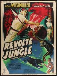 9j946 SAVAGE MUTINY French 1p 1956 Belinsky art of Johnny Weissmuller as Jungle Jim fighting!