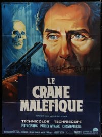 9j953 SKULL French 1p 1965 different Roger Soubie art of Peter Cushing, creepy skull & gun!