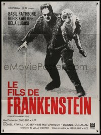 9j957 SON OF FRANKENSTEIN French 1p R1969 cool full-length image of Boris Karloff carrying child!