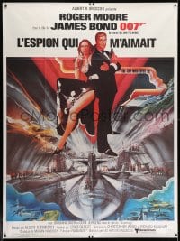 9j961 SPY WHO LOVED ME French 1p R1985 art of Roger Moore as James Bond & Barbara Bach by Bob Peak!