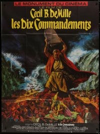 9j967 TEN COMMANDMENTS French 1p R1970s Cecil B. DeMille classic, art of Charlton Heston w/tablets!