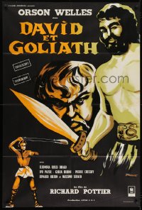 9j745 DAVID & GOLIATH French 31x47 1960 Orson Welles as King Saul, different Trambouze artwork!