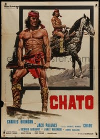 9j295 CHATO'S LAND Italian 1p 1972 different art of barechested Charles Bronson w/rifle & on horse!