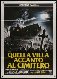 9j348 HOUSE BY THE CEMETERY Italian 1p 1984 Lucio Fulci, Sciotti art of killer over graveyard!
