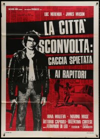 9j362 KIDNAP SYNDICATE Italian 1p 1975 full-length Luc Merenda in leather jacket with machine gun!