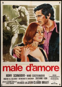 9j385 LOVING IN THE RAIN Italian 1p 1977 art of sexy naked Romy Schneider & Nino Castelnuovo!