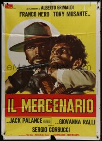 9j395 MERCENARY yellow style Italian 1p 1969 Il Mercenario, Olivetti art of Tony Mustante & Franco Nero!