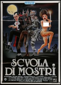 9j398 MONSTER SQUAD Italian 1p 1988 different Cecchini art of Dracula, Mummy, Wolfman & naked girl!