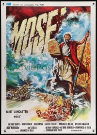 9j399 MOSES Italian 1p 1974 different art of Burt Lancaster holding Ten Commandments in flood!