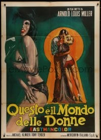 9j423 PRIMITIVE LONDON Italian 1p 1966 Tarantelli art of sexy stripper & lovers in keyhole, rare!