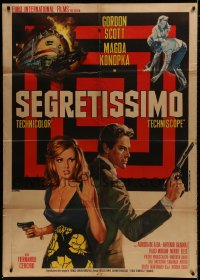 9j441 SEGRETISSIMO Italian 1p 1967 art of spy Gordon Scott & Magda Konopka w/guns by Renato Casaro!