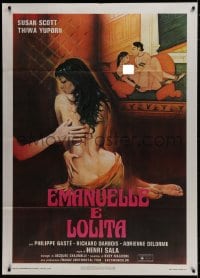 9j443 SHE'S SEVENTEEN & ANXIOUS Italian 1p 1978 art of sexy naked Nieves Navarro as Emanuelle!