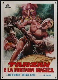 9j458 TARZAN'S MAGIC FOUNTAIN Italian 1p R1970s different art of Lex Barker attacking native man!