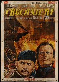 9j500 BUCCANEER Italian 2p R1960s different art of Yul Brynner & Charlton Heston w/ burning ships!