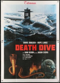 9j509 DEATH DIVE Italian 2p 1975 cool art of submarine, deep sea diver & huge cobra by Crovato!