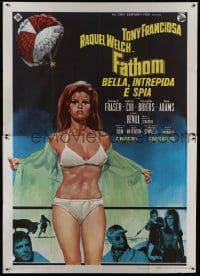 9j514 FATHOM Italian 2p 1967 different art of sexy nearly-naked Raquel Welch disrobing, rare!