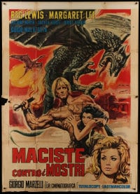 9j516 FIRE MONSTERS AGAINST THE SON OF HERCULES Italian 2p 1962 art of Lewis as Maciste w/dragons!