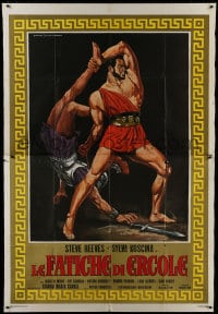 9j529 HERCULES Italian 2p R1960s cool Piovano art of strongman Steve Reeves throwing his opponent!