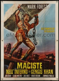 9j530 HERCULES AGAINST THE BARBARIAN Italian 2p R1960s cool different art of strongman Mark Forest!