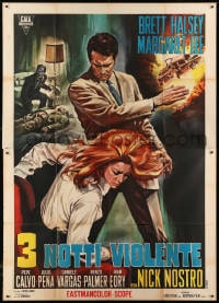 9j570 WEB OF VIOLENCE Italian 2p 1966 Renato Casaro artwork of Brett Halsey slapping Margaret Lee!