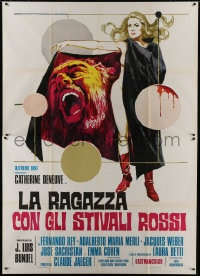 9j573 WOMAN WITH RED BOOTS Italian 2p 1974 Juan Luis Bunuel, art of naked caped Catherine Deneuve!