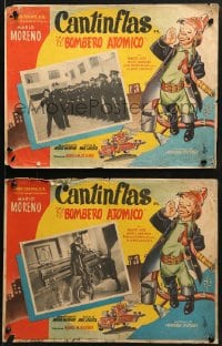 9j585 EL BOMBERO ATOMICO 8 Mexican LCs 1952 great cartoon border art of firefighter Cantinflas!