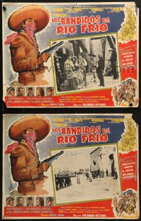 9j595 LOS BANDIDOS DE RIO FRIO 7 Mexican LCs 1956 art of bandit Luis Aguilar with mask & sombrero!